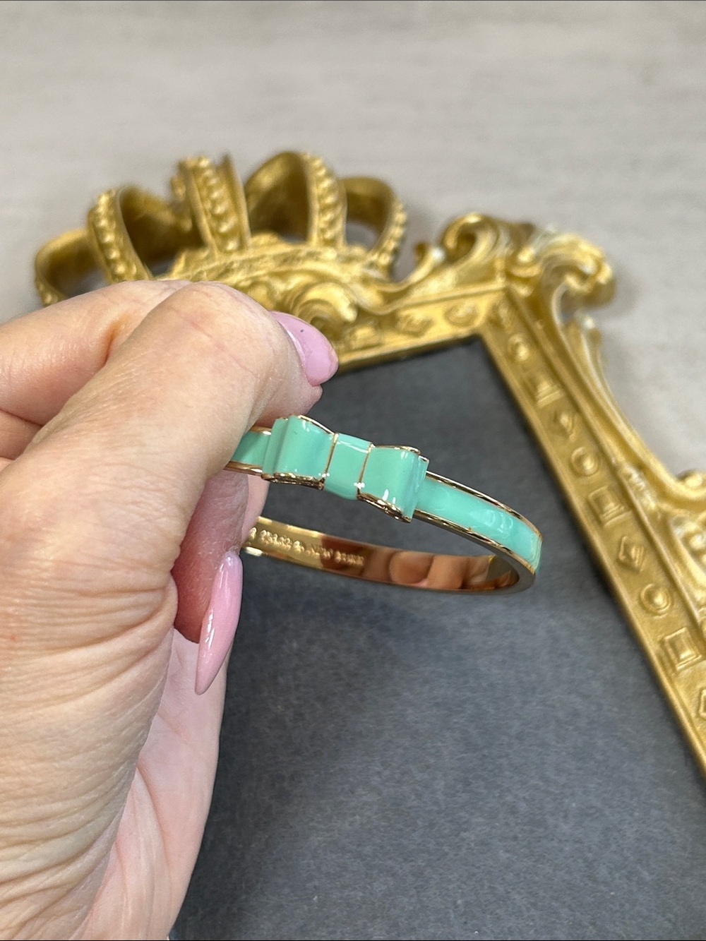kate spade Gold-Tone Mint Enamel Bow Bangle Bracelet - Picture 5 of 7